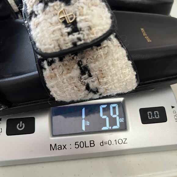 Anine Bing Sid Sandals Size 40 (US 9.5-10) Straps Beige Plaid Boucle Tweed Adj - Picture 15 of 15